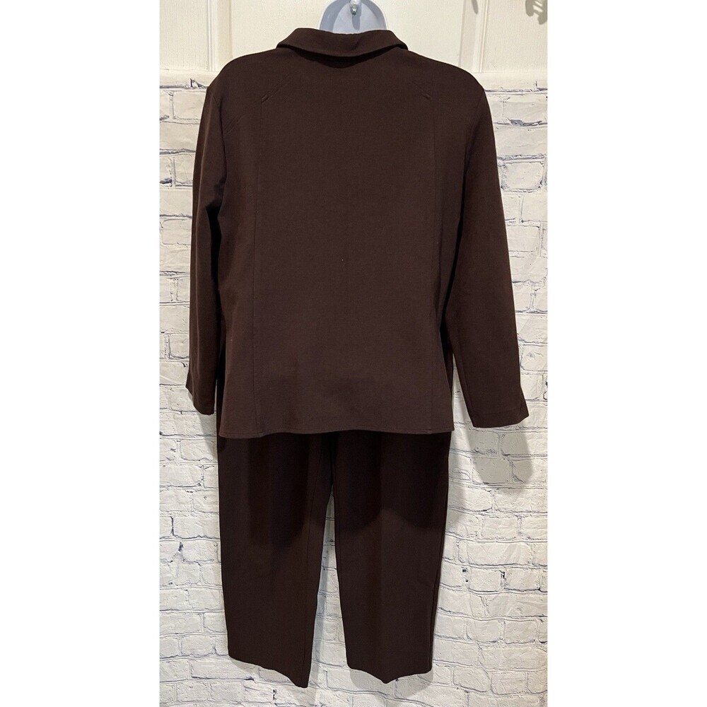 Talbots Pant Suit Brown Button Front Long Sleeve Jacket And Pants Size Medium - Picture 3 of 10